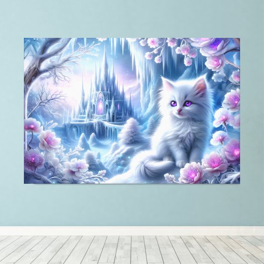 White Kitten beroemd gemaakt door Fantasy Ice King Canvas Afdruk (Insitu (Houten vloer))