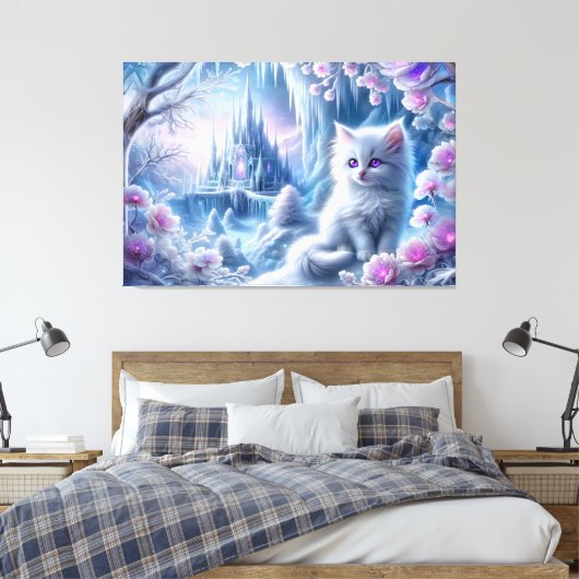 White Kitten beroemd gemaakt door Fantasy Ice King Canvas Afdruk (Insitu (Slaapkamer))