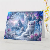 White Kitten beroemd gemaakt door Fantasy Ice King Kaart (Gele Bloem)