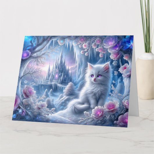White Kitten beroemd gemaakt door Fantasy Ice King Kaart (Voorkant)