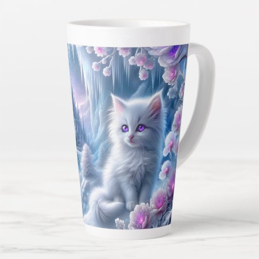 White Kitten beroemd gemaakt door Fantasy Ice King Latte Mok (Rechterhoek)