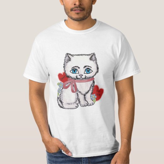 White Kitten Cat Valentijn T-shirt (Voorkant)