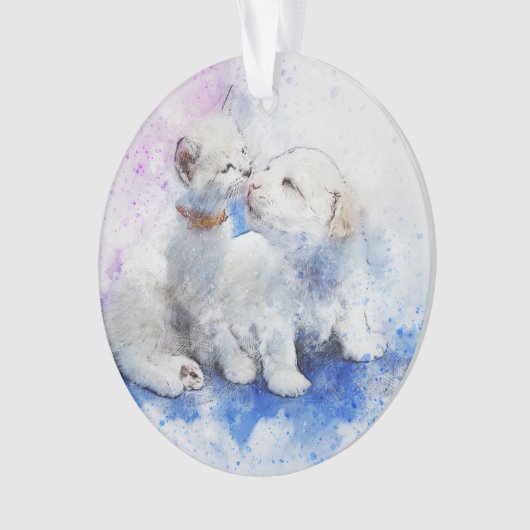 White Kitten en White Puppy Ornament (voorkant)
