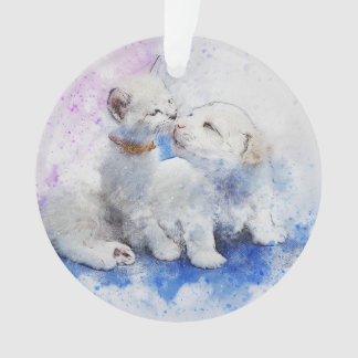 White Kitten en White Puppy Ornament