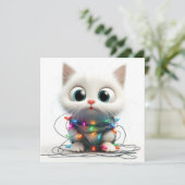 White Kitten Holiday Magic en Lights Holiday Kaart (Staand voorkant)