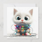 White Kitten Holiday Magic en Lights Holiday Kaart (Voorkant)