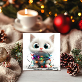 White Kitten Holiday Magic en Lights Holiday Kaart