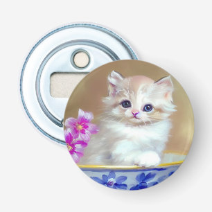  White Kitten Illustratie Button Flesopener