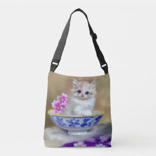 White Kitten Illustratie Crossbody Tas