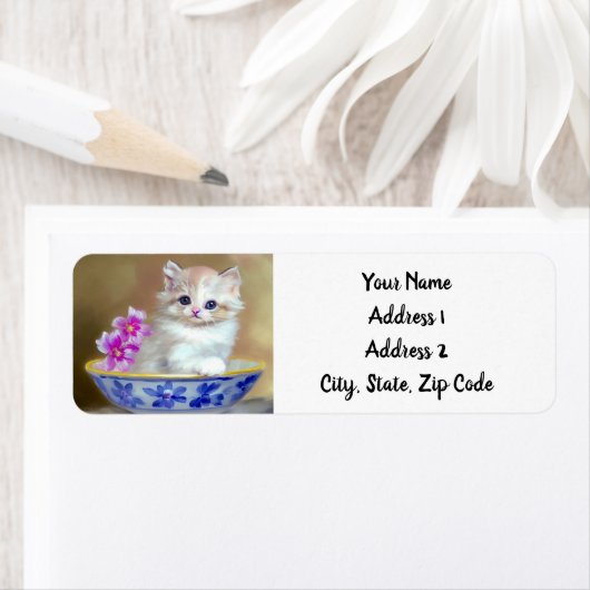  White Kitten Illustratie Etiket (Insitu)