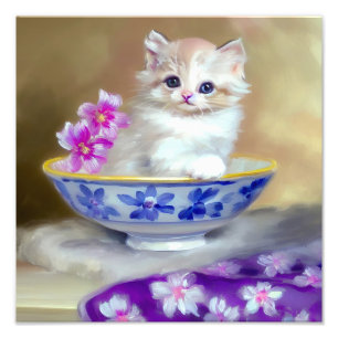  White Kitten Illustratie Foto Afdruk
