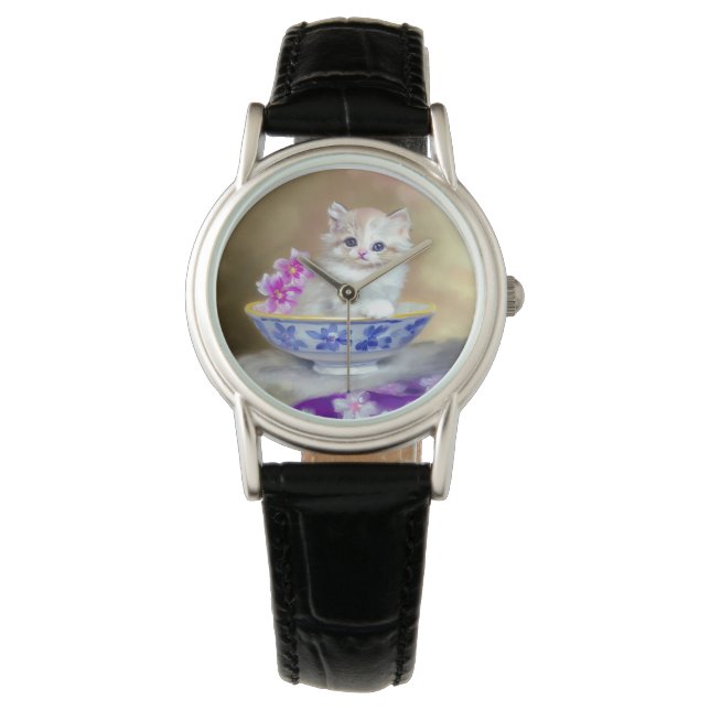  White Kitten Illustratie Horloge (Voorkant)