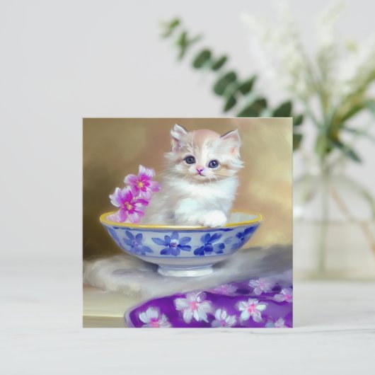White Kitten Illustratie Kaart (Staand voorkant)
