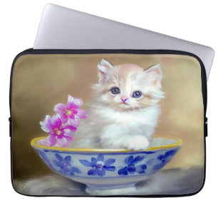  White Kitten Illustratie Laptop Sleeve
