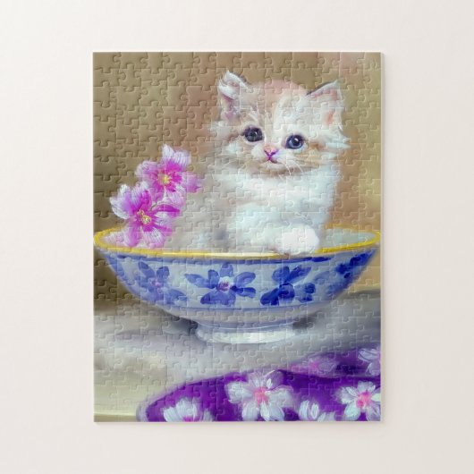 White Kitten Illustratie Legpuzzel (Verticaal)