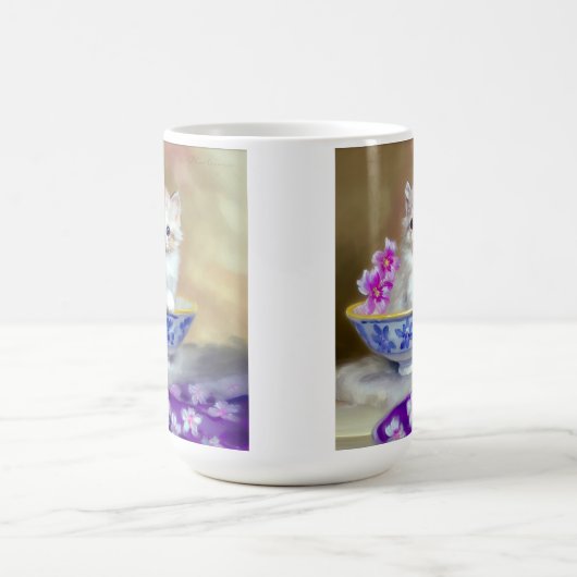  White Kitten Illustratie Magische Mok (Midden)