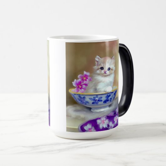  White Kitten Illustratie Magische Mok (Voorkant rechts)
