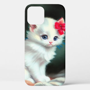  White Kitten Illustratie met Red Flowers Case-Mate iPhone Case