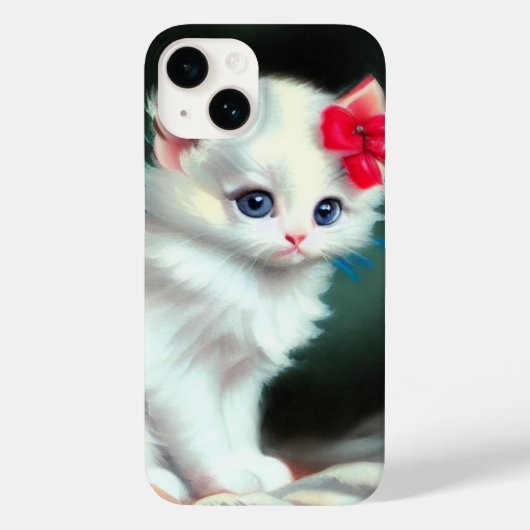 White Kitten Illustratie met Red Flowers Case-Mate iPhone Case (Achterkant)