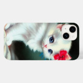 White Kitten Illustratie met Red Flowers Case-Mate iPhone Case (Achterkant (horizontaal))