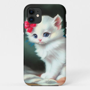  White Kitten Illustratie met Red Flowers Case-Mate iPhone Case