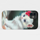 White Kitten Illustratie met Red Flowers Case-Mate iPhone Case (Achterkant (horizontaal))