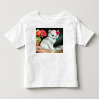 White Kitten Illustratie met Red Flowers
