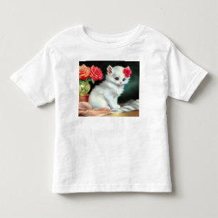  White Kitten Illustratie met Red Flowers Kinder Shirts