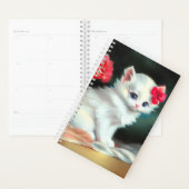 White Kitten Illustratie met Red Flowers Planner (Display)