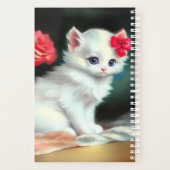 White Kitten Illustratie met Red Flowers Planner (Achterkant)