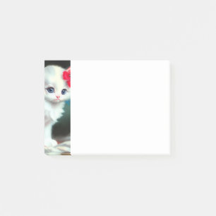  White Kitten Illustratie met Red Flowers Post-it® Notes