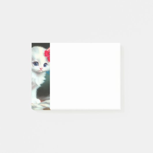  White Kitten Illustratie met Red Flowers Post-it® Notes (Voorkant)