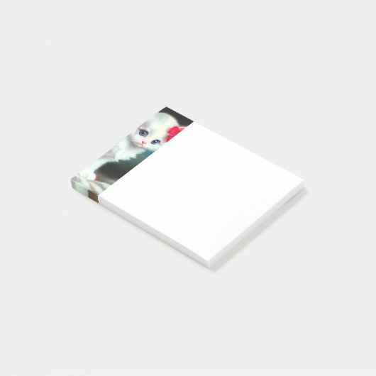 White Kitten Illustratie met Red Flowers Post-it® Notes (Schuin)
