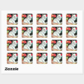  White Kitten Illustratie met Red Flowers Vierkante Sticker (Vel)