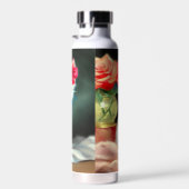 White Kitten Illustratie met Red Flowers Waterfles (Rechts)