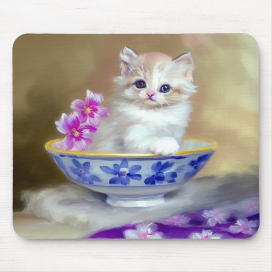 White Kitten Illustratie Muismat (Voorkant)