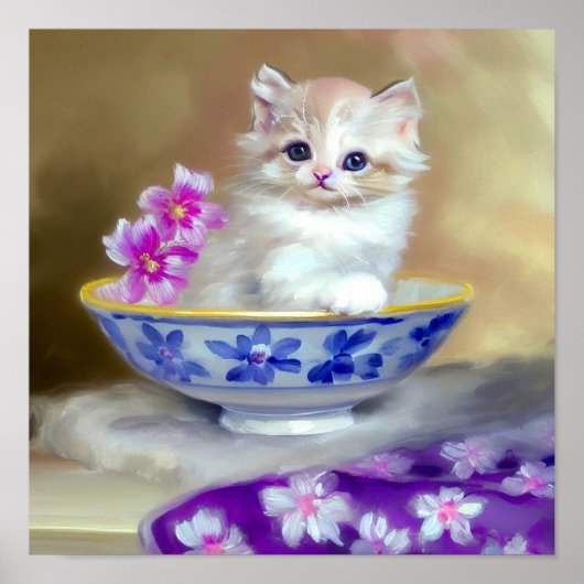 White Kitten Illustratie Poster (Voorkant)