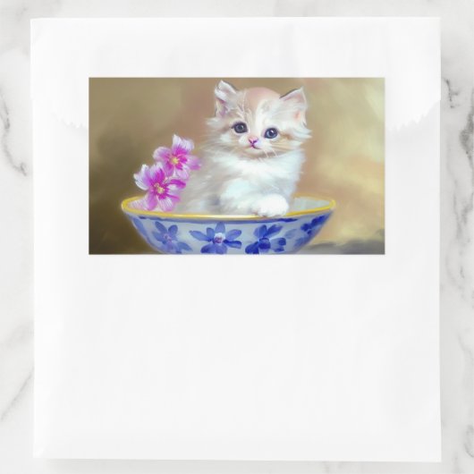  White Kitten Illustratie Rechthoekige Sticker (Tas)