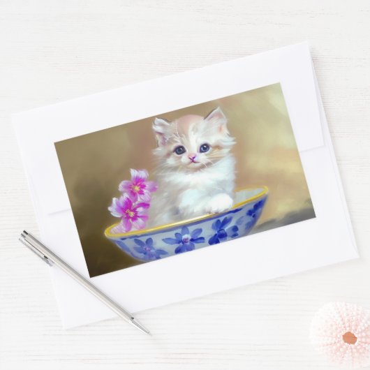  White Kitten Illustratie Rechthoekige Sticker (Envelop)