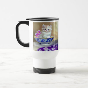 White Kitten Illustratie Reisbeker