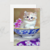 White Kitten Illustratie RSVP Kaartje (Voorkant / Achterkant)