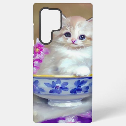  White Kitten Illustratie Samsung Galaxy Hoesje (Achterkant)