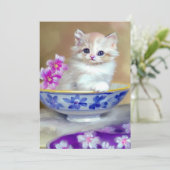 White Kitten Illustratie Save The Date (Staand voorkant)