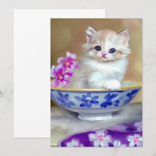  White Kitten Illustratie Save The Date (Voorkant / Achterkant)