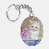  White Kitten Illustratie Sleutelhanger (Voorkant Links)
