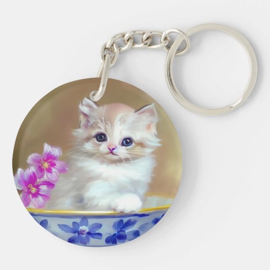  White Kitten Illustratie Sleutelhanger (Achterkant)