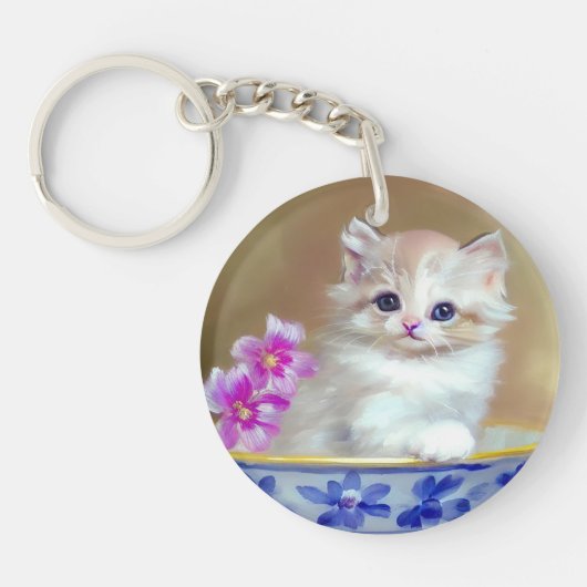  White Kitten Illustratie Sleutelhanger (Voorkant)