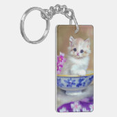  White Kitten Illustratie Sleutelhanger (Voorkant Links)