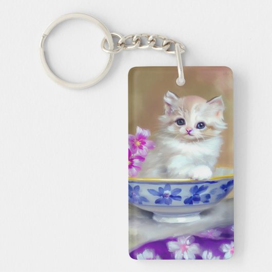  White Kitten Illustratie Sleutelhanger (Voorkant)