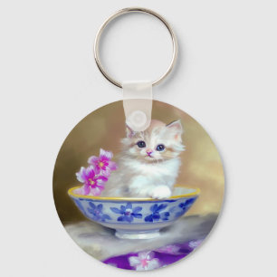  White Kitten Illustratie Sleutelhanger